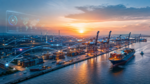 Smart port digital platform with connected cranes ships terminals and logistics operations